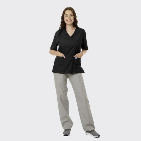 

SPECTRUM UNIFORMS Scrub Medical Tunic Tops Ladies Mock wrap Front Yoke Neck Medical Professionals Hospital and Lab Workwear Black