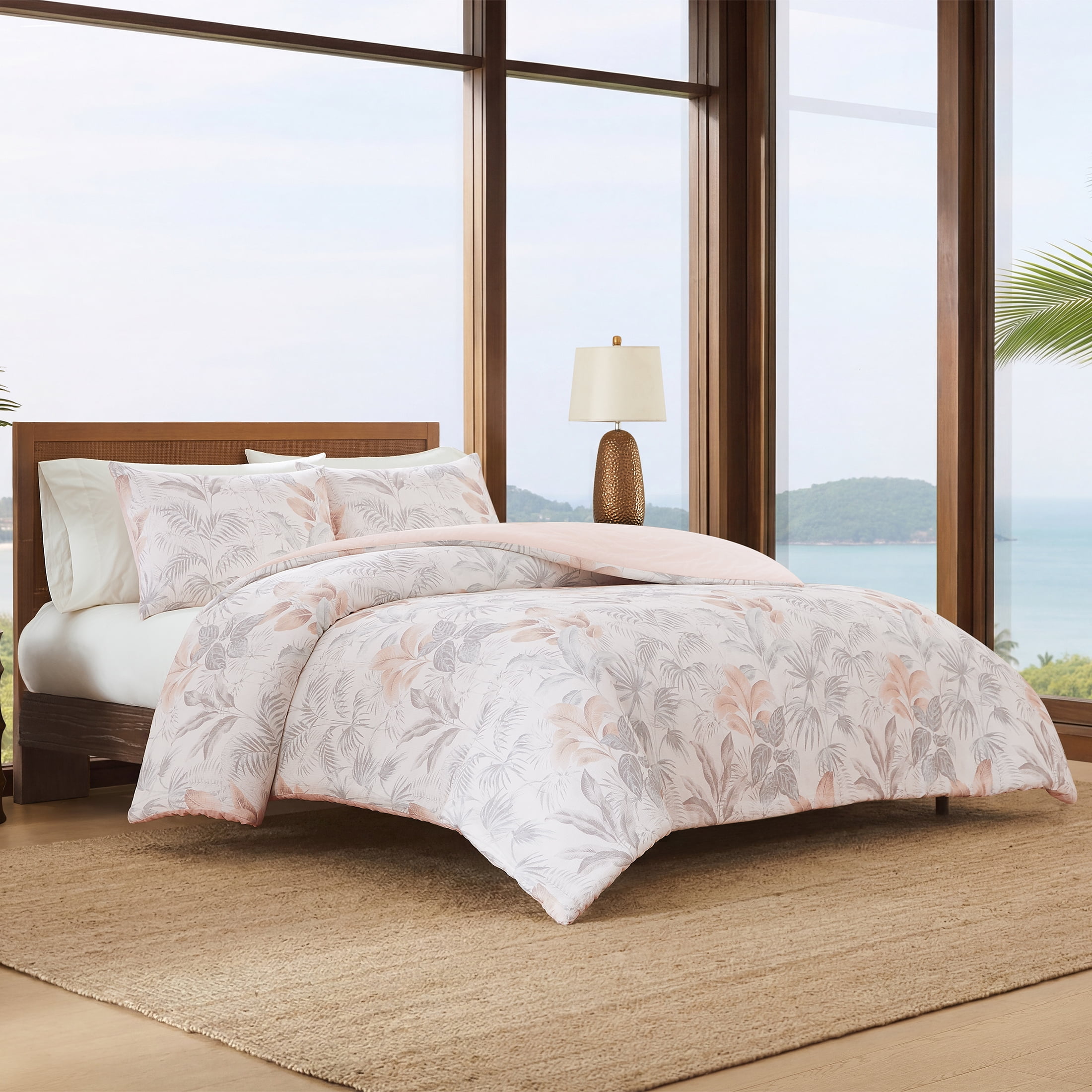 Coastal Living 3-Piece Lightweight 100% Cotton Ivory Palms Comforter Set, Full/Queen