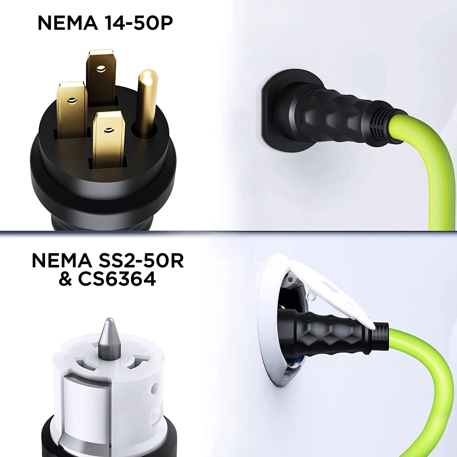 GearIT 50 Amp Generator Cord Extension, Inline NEMA 14-50P to SS2-50R Twist Lock Connector STW 6/3+8/1 AWG 125/250V for 50A Power Inlet Box, RV, 10ft