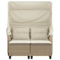 thumbnail image 3 of vidaXL Garden Sofa 2-Seater with Canopy and Stools Beige Poly Rattan, 3 of 5