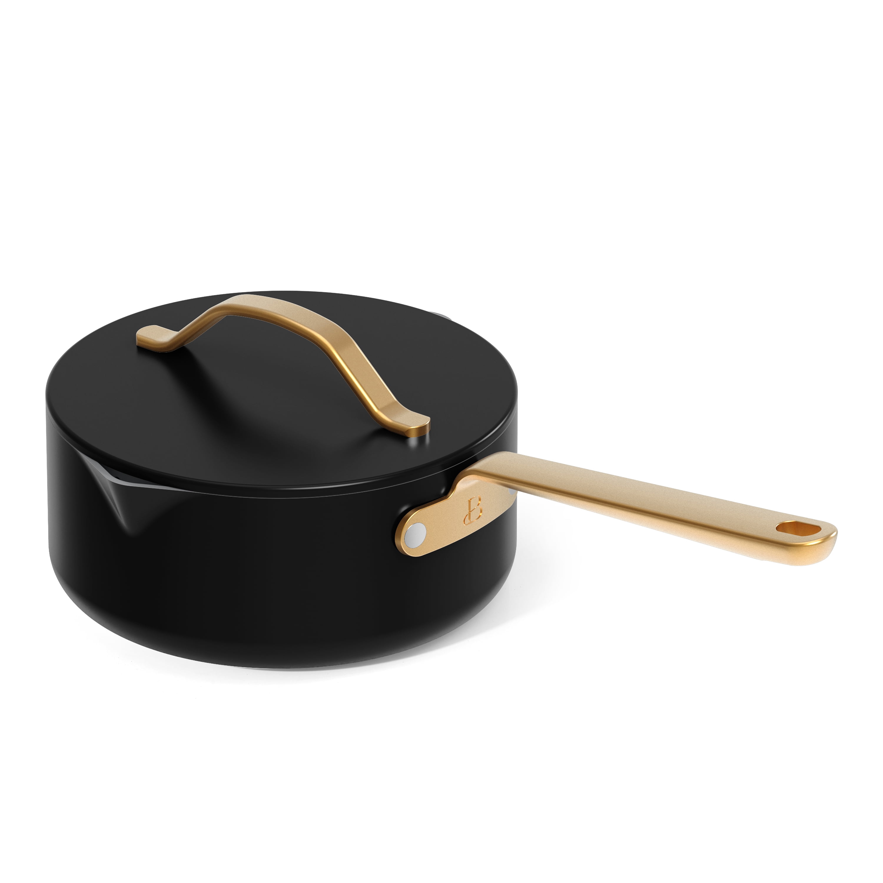 Beautiful 12-Piece Ceramic Nonstick Cookware Set, Pots and Pans with Strainer Lids, Black Sesame by Drew Barrymore