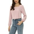 thumbnail image 4 of INSPIRE CHIC Women's Pleated Front Casual Long Sleeve Square Neck Blouse, 4 of 5