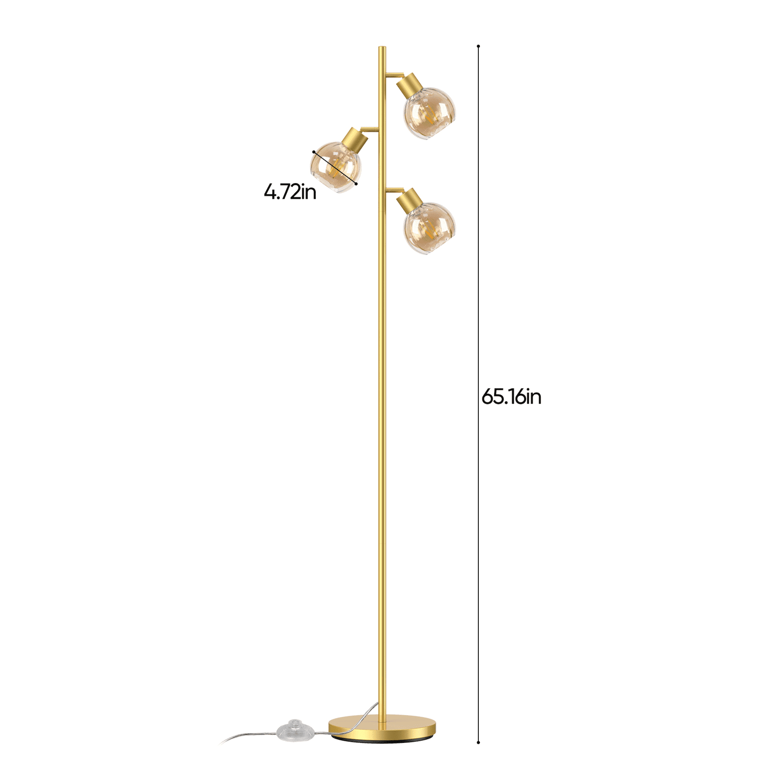 Tree Floor Lamp With 3 Adjustable Rotating Lights And Matching Led Bulbs, Standing Tall Pole Lamps for Living Room, Bedroom, Home