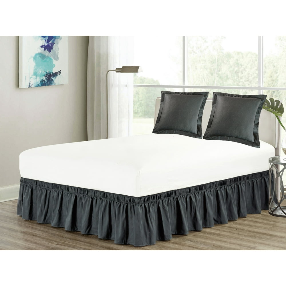 3Piece Matching Ruffled Bed Skirt Euro Pillow Sham Pair Set Queen