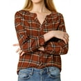 thumbnail image 2 of Allegra K Women's  Plaid Button up Split Neck Long Sleeves Loose Blouse, 2 of 6