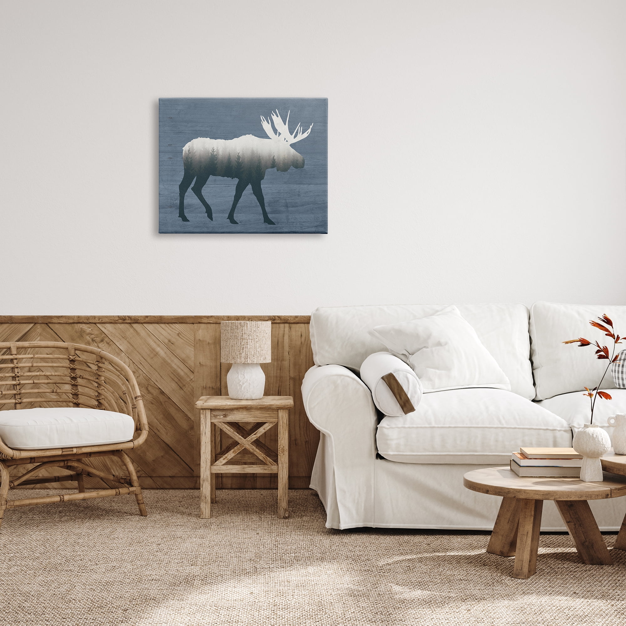 Stupell Industries Woodland Trees Within Moose Silhouette Rustic Animal Graphic Art Gallery Wrapped Canvas Print Wall Art, Design by Lettered and Lined