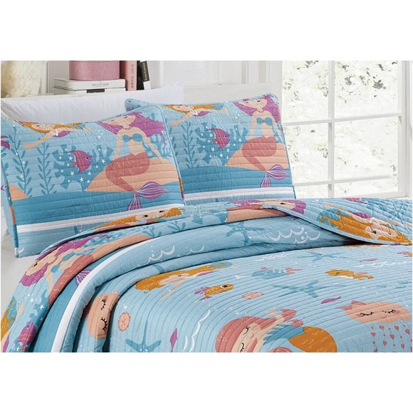 Kids Sweet Mermaids Bedding Quilt Set