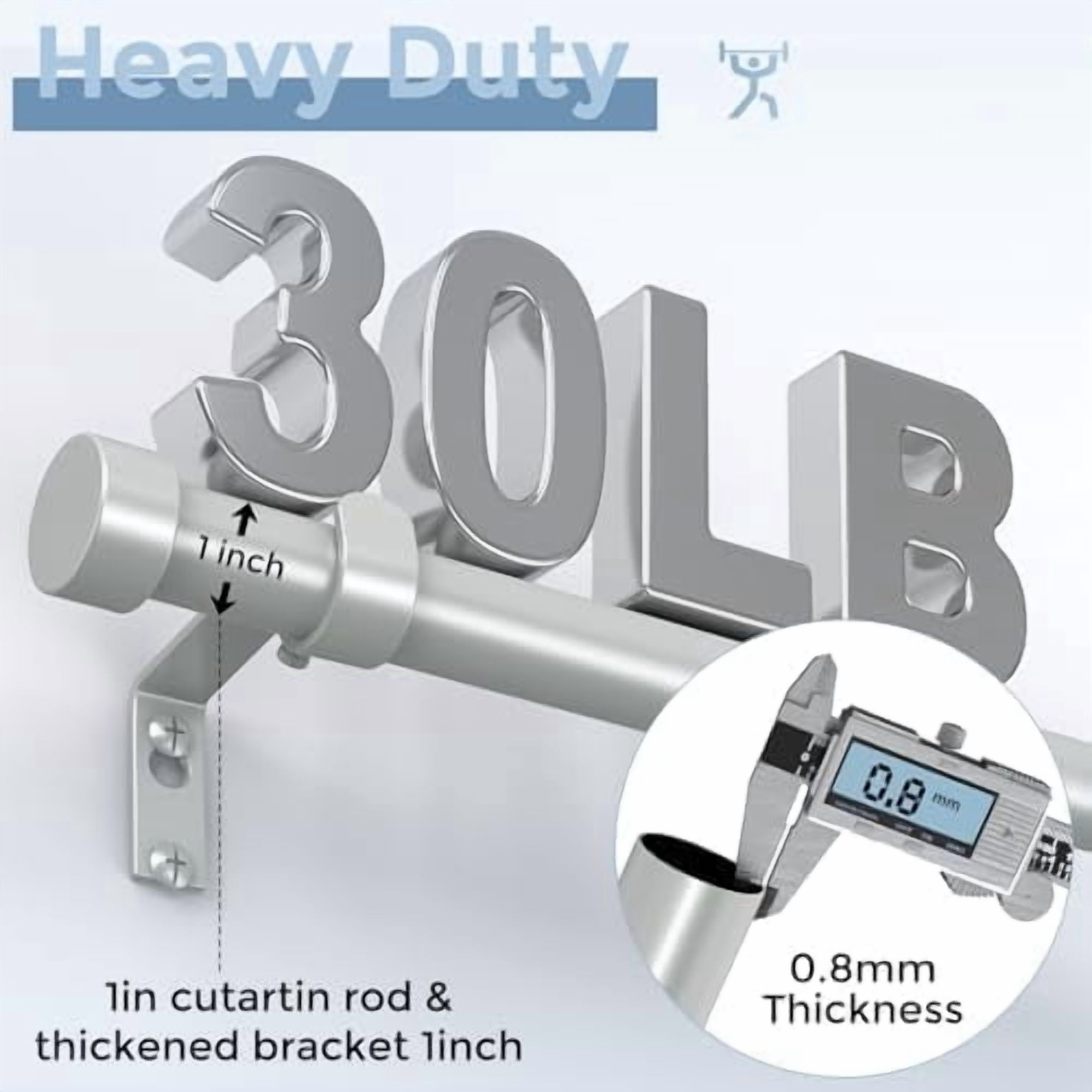 Silver Curtain Rods for Windows 36 to 176 Inch(3-14 Feet),1" Diameter Rods with Modern Style End Cap Finials,Size:36-176 Inch