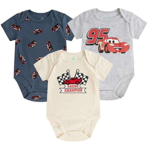 Disney Cars Lightning McQueen 3 Pack Bodysuit Creeper (Baby Boys), Sizes 3M-12M