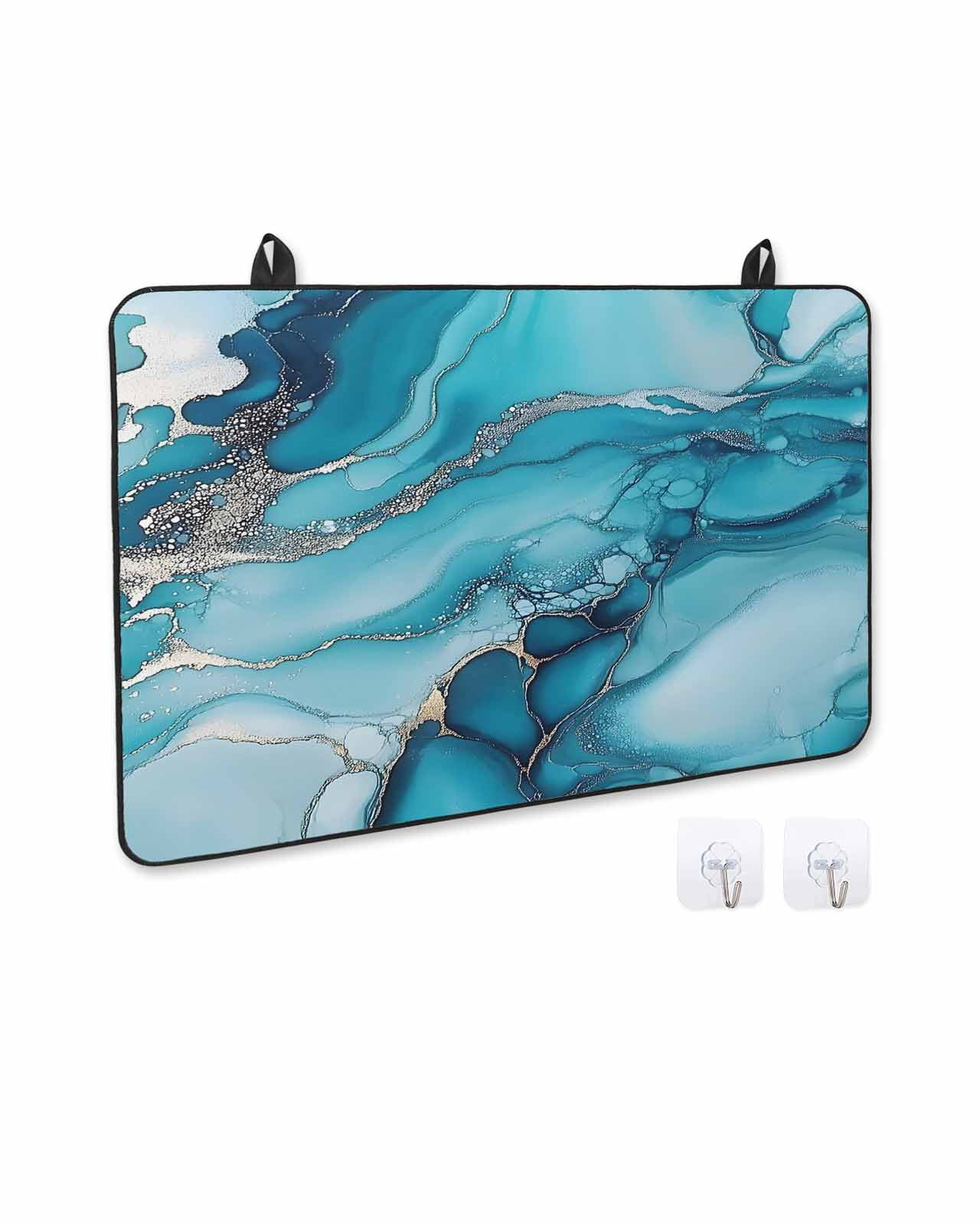 nqOlkjepod Large Induction Cooktop Protector Mat 36"x21", Turquoise Marble Stove Top Covers for Electric Stove, Teal Grey Modern Geometric Decorative Stove Burner Cover Mats, Glass Top Stove Cover