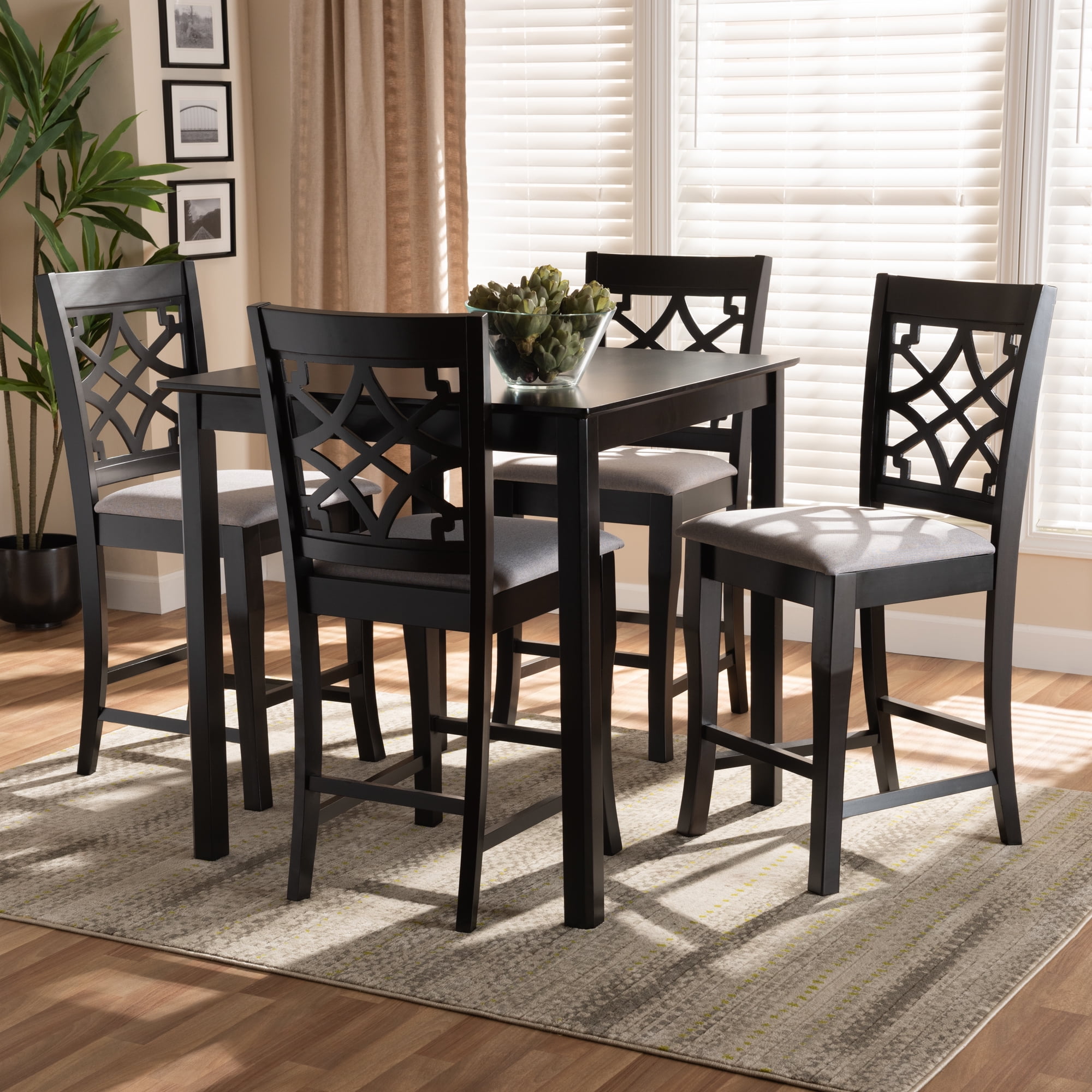 Baxton Studio Nisa Modern And Contemporary Gray Fabric Upholstered Espresso Brown Finished 5 Piece Wood Pub Set Walmart Com Walmart Com