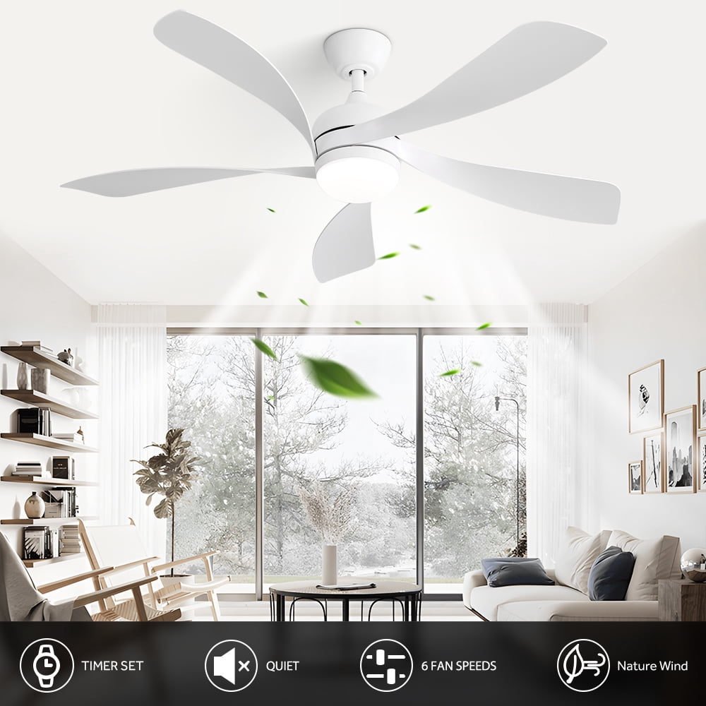 "Sofucor 52"" White Flush Mount Ceiling Fan with Lights, Quiet Reversible DC Motor, 3-Color LED, 5 Blades"