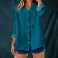 thumbnail image 2 of ManxiVoo Women's Ruffled V Neck Blouse Long Sleeve Loose Fit Patchwork Solid Color Button Down Shirt Elegant Casual Tops L Size Blue, 2 of 5