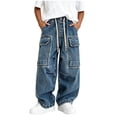 thumbnail image 2 of breaise Jeans for Teen Girls Elastic Waist Cargo Denim Pants with Pockets Y2K Baggy Casual Trousers, 2 of 6