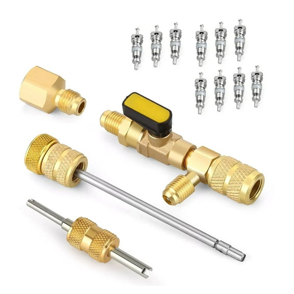 GUYUTING Brass HVAC AC Valve Core Remover Installer Tool for R410A R134A 1 4 5 16 SAE Ports 10 Valve Cores