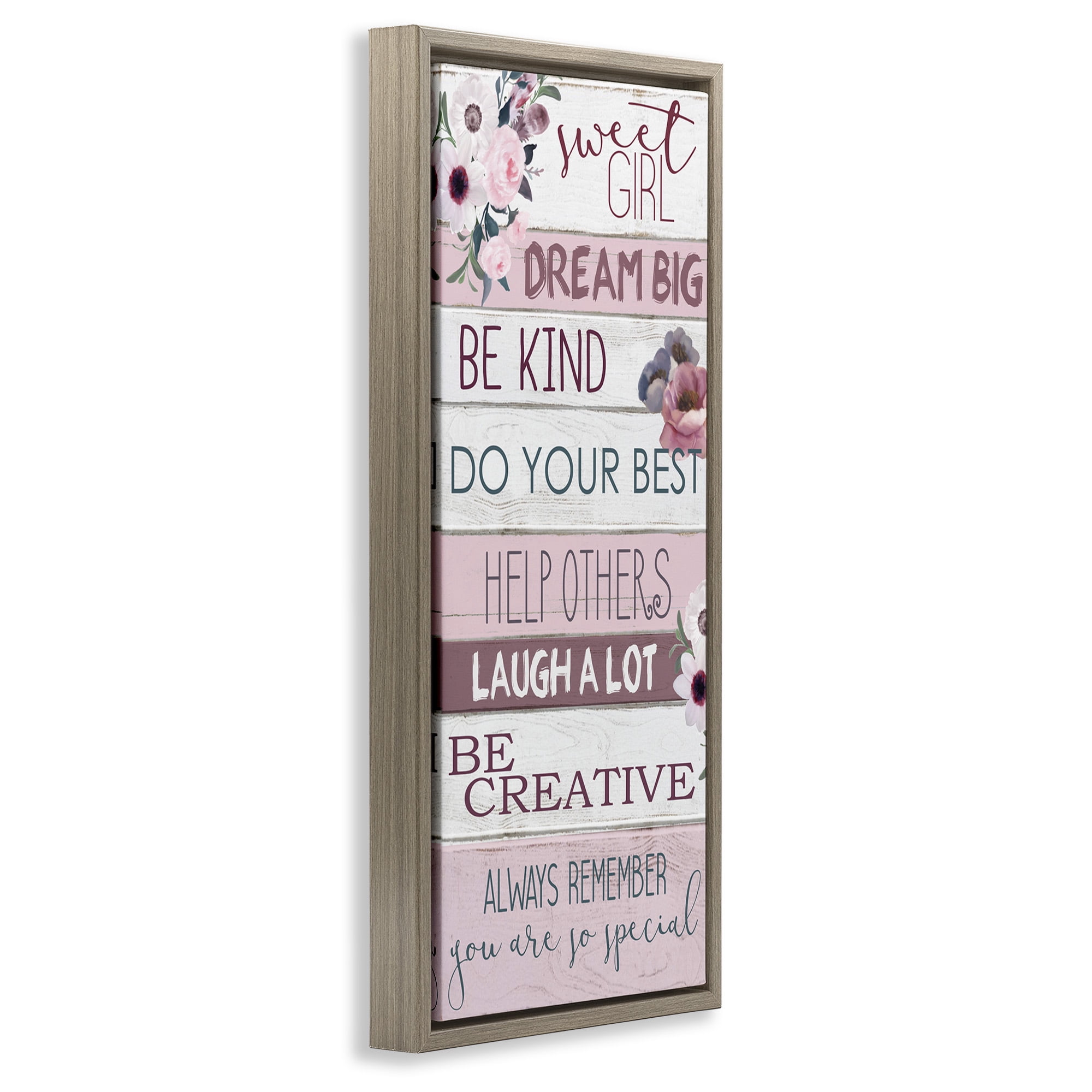 Stupell Industries Sweet Girl Inspirational Phrases Inspirational Painting Brown Floater Framed Canvas Art Print Wall Art, 11 x 25