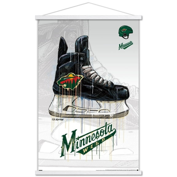 NHL Minnesota Wild - Drip Skate 21 Wall Poster with Wooden Magnetic Frame, 22.375" x 34"