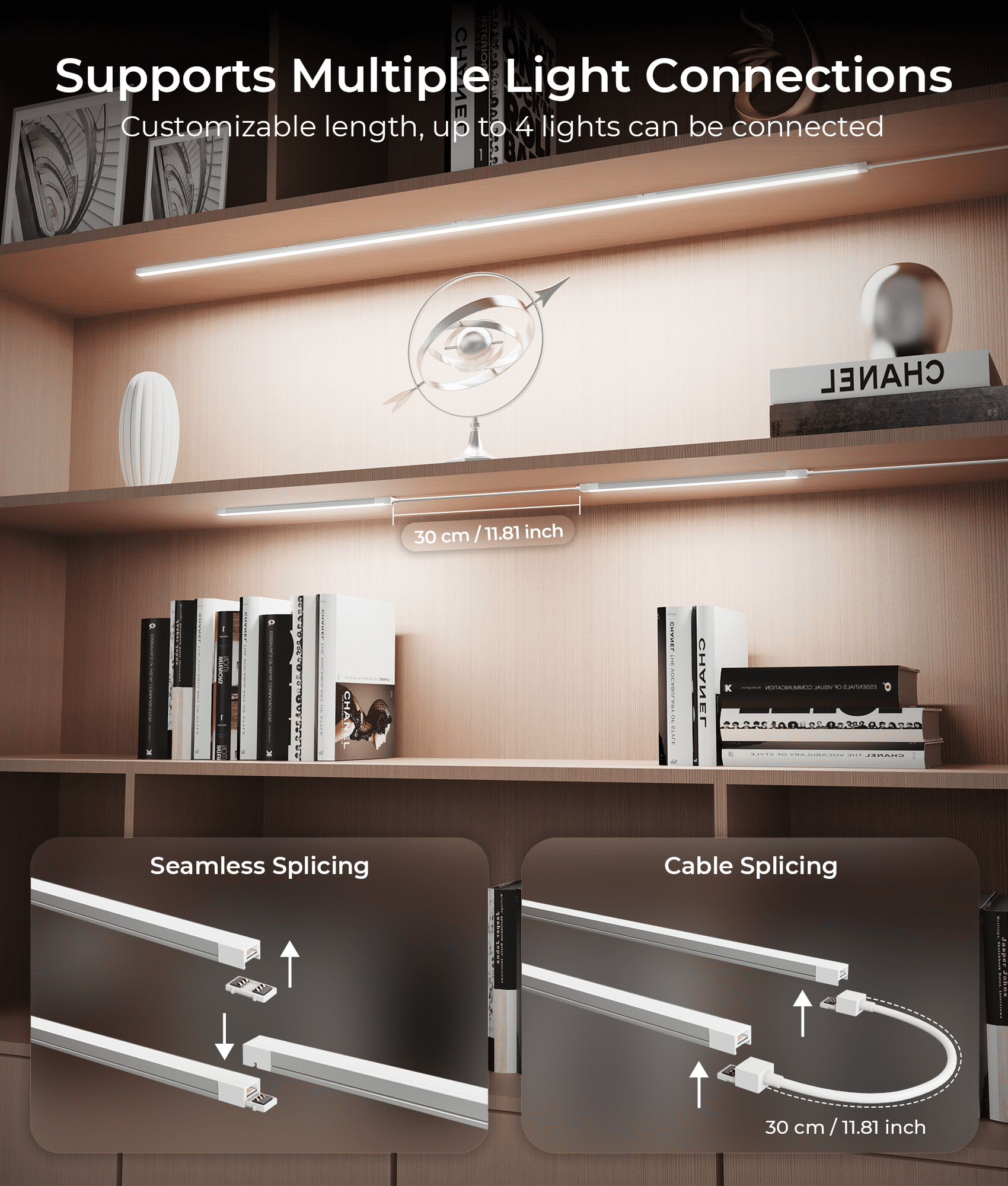 12-Inch Under Cabinet Lighting, Ultra Slim 5CCT Adjustable (2700K-5000K) Hardwired LED Cabinet Lights for Kitchen, Closet, Shelf, 24V Low Voltage, 4 Pack