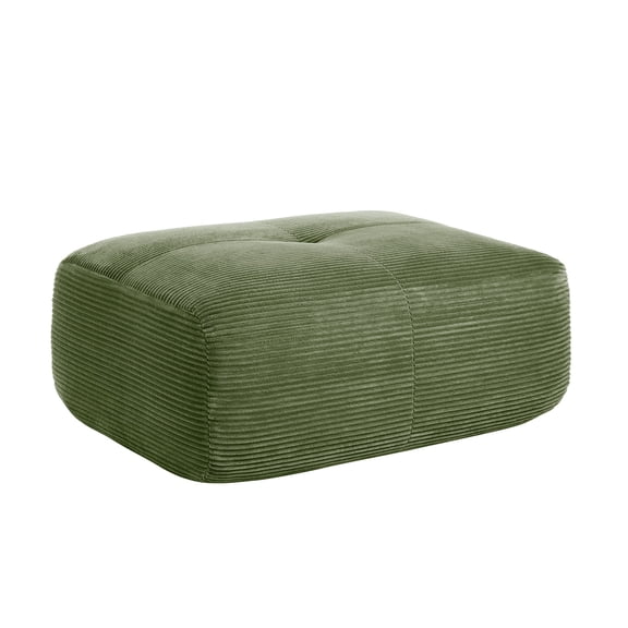 Corduroy Ottoman, Square Pouf Footstool, Plush Upholstered Floor Cushion for Living Room Bedroom, Modern Accent Seat (Green)