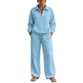 thumbnail image 2 of Gamivast Sweatsuits 2 Piece Set for Women Half Zip Pullover Sweatshirt Wide Leg Pants Two Piece Fall Winter Activewear Sky Blue L, 2 of 6