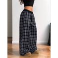 thumbnail image 5 of Women'S Plaid Checkered Pants Flannel Pajama Pants Lounge Wide Leg Baggy Sweatpants with Pockets Navy Blue S, 5 of 10