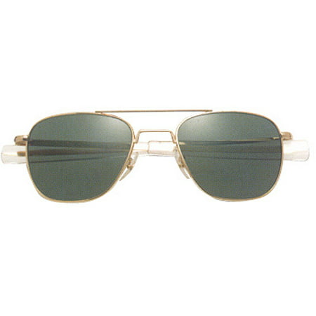 AO Original Pilot Sunglasses with Gold Bayonet Temples and True Color Green Glass Lenses