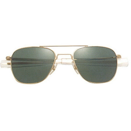 Shooting Glasses Vermilion Lenses - AO Original Pilot Sunglasses with Gold Bayonet Temples and True Color Green Glass Lenses