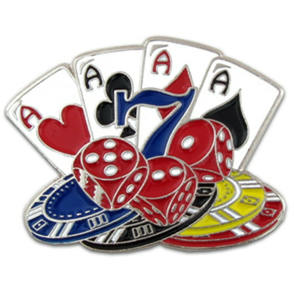 PinMart's Playing Cards, Dice and Poker Chips Lapel Pin 1"