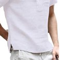 thumbnail image 3 of Camiseta de manga corta para hombre, camisa de tela de algodón con apertura media frontal, Top con cuello levantado para verano, 3 of 5