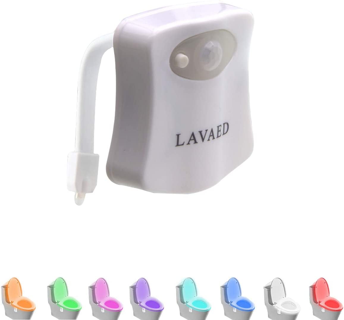 LAVAED Motion Sensor Toilet Night Light Home Toilet Light Bathroom Body Motion Sensor Toilet Bowl Seat Light Lamp 8-Color Changes 1 Pack