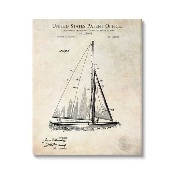 Stupell Industries Vintage Sailboat Watercraft Technical Design Diagram Canvas Wall Art, 30 x 40, Design by Karl Hronek