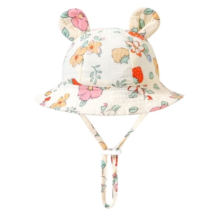 Xfvqtps Baby Summer Sun Hat Infant Toddler Boys Girls Bucket Hat Adjustable Strap Wide Brim Beach Breathable Sun Protection Hat