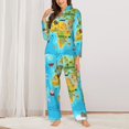thumbnail image 2 of Pajama Sets for Women 2 Pcs, World Map With Animals Landmarks Button Down Long Sleeve Sleepwear Lounge PJ Sets, 2 of 6