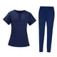 thumbnail image 1 of Uniforme de enfermería para mujer, conjunto de pantalones superiores elásticos, suave para SPA de cosmetología Zulema Pantalones superiores, 1 of 7