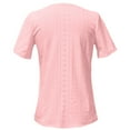 thumbnail image 5 of CUZIBR Women Casual Shirt Solid Color Hollow Out Jacquard Short Sleeve Button V-Neckt Shirt Soft Basic Tee Trendy Spring Summer Comfort Fit Breathable Elegant Tops Casual Top Blouse,Pink,L, 5 of 8