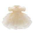thumbnail image 4 of CUZIBR Girls Party Tutu Sequins Dress Off The Shoulder Ruffles Short Sleeve Lettuce Trim Tiered Dresses Puffy Gown Pageant Performance Tulle,Beige,18-24 Months, 4 of 8