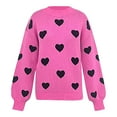 thumbnail image 4 of Heart Stripe Patchwork Sweater for Women Fall Long Sleeve Crewneck Knitted Tops Fall, 4 of 5