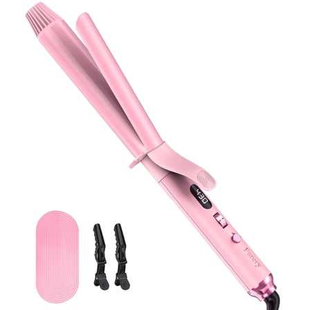 FARERY Long Barrel Curling Iron 1-1/4 inch, Extra Long Ceramic Curling Iron for Thin Hair, Pink