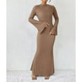 thumbnail image 6 of Women'S Long Sleeve Maxi Dress Ribbed Knit Boat Neck Bodycon Casual Dresses Going Out Outfits Camel Color S, 6 of 9