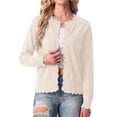 thumbnail image 4 of JWD Women's Long-Sleeved Crew Neck Scallop Edge Buttoned Cropped Cardigan Knitted Sweater, 4 of 7
