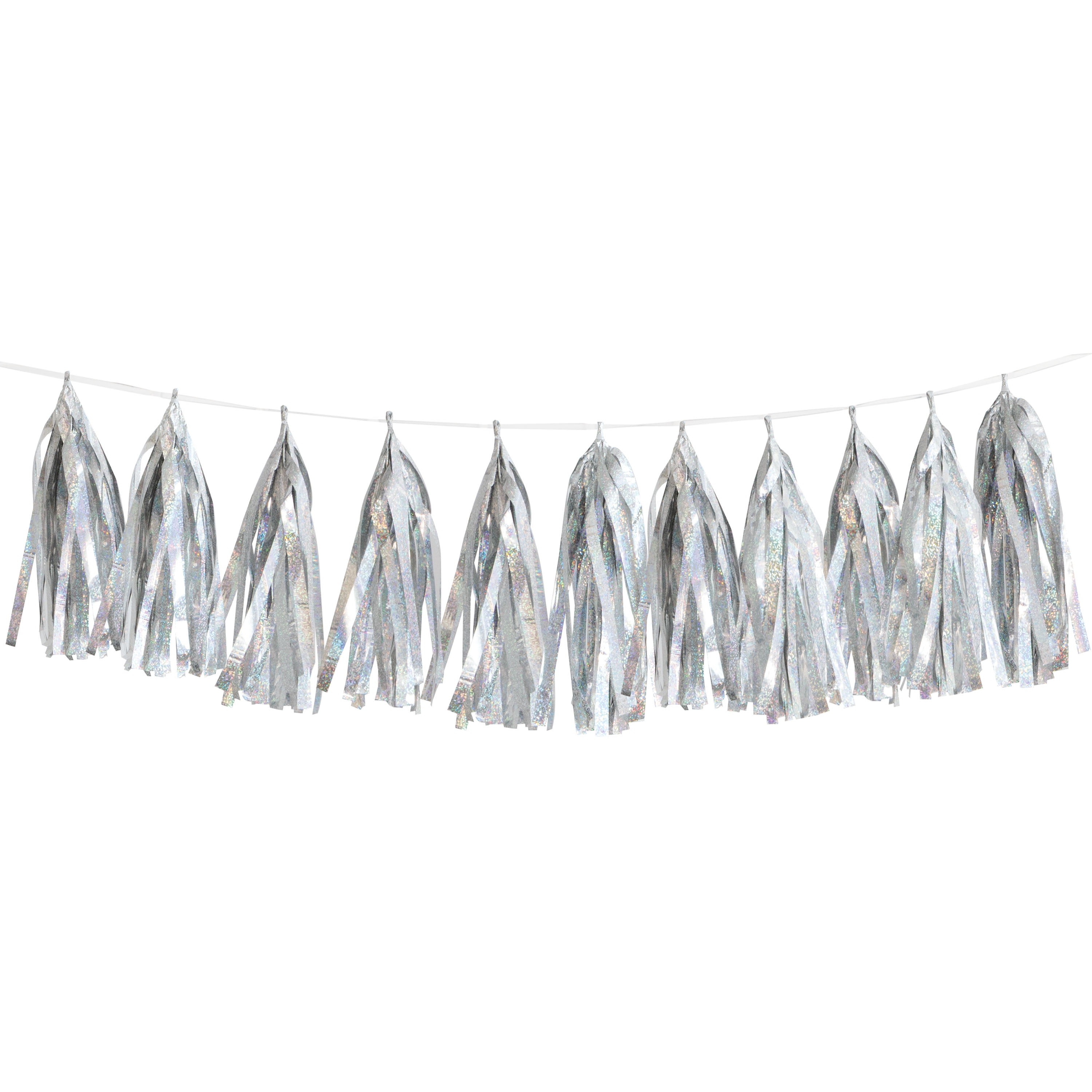 Prismatic Foil Silver Tassel Garland, 9ft