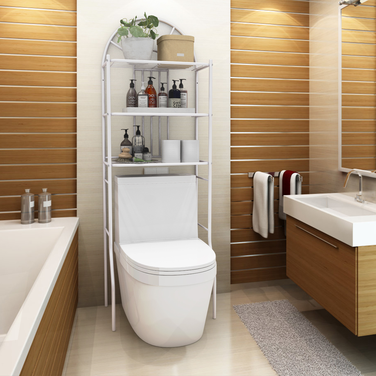 Gymax 3 Shelf Bathroom Metal Storage Rack over the Toilet Space Saver White