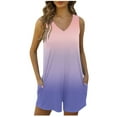 thumbnail image 2 of Tank Top Romper for Women Summer Casual Zip Back Color Print Short Jumpsuit with Pocket Loose Wide Leg Athletic Outfits, Pink, L, 2 of 7
