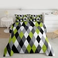 thumbnail image 2 of jejeloiu Modern Abstract Geometric Queen Comforter Set,Green Gray Rhombus Bedding Comforter Set For Men Women Reversible 3pcs, 2 of 8
