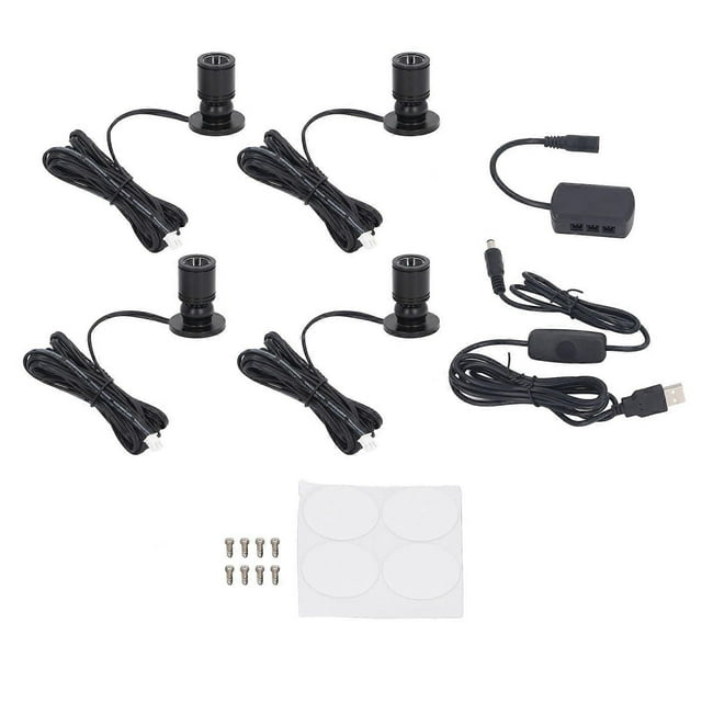 4pcs LED Display Spot Lights 5V Dimmable USB Mini Spotlight for Jewelry Showcase Porch Entryway Black Warm Light