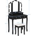 thumbnail image 2 of Afuhokles Vanity Set Desk with Lighted Tri-Fold Mirror and Stool Table Set, Black, 2 of 6