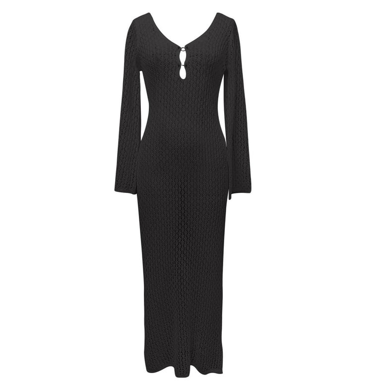 black knit fit and flare dress Jonathan Simkhai Fit & Flare Dress Black Pointelle Stretch Knit Size S –  Celebrity Owned main image 1
