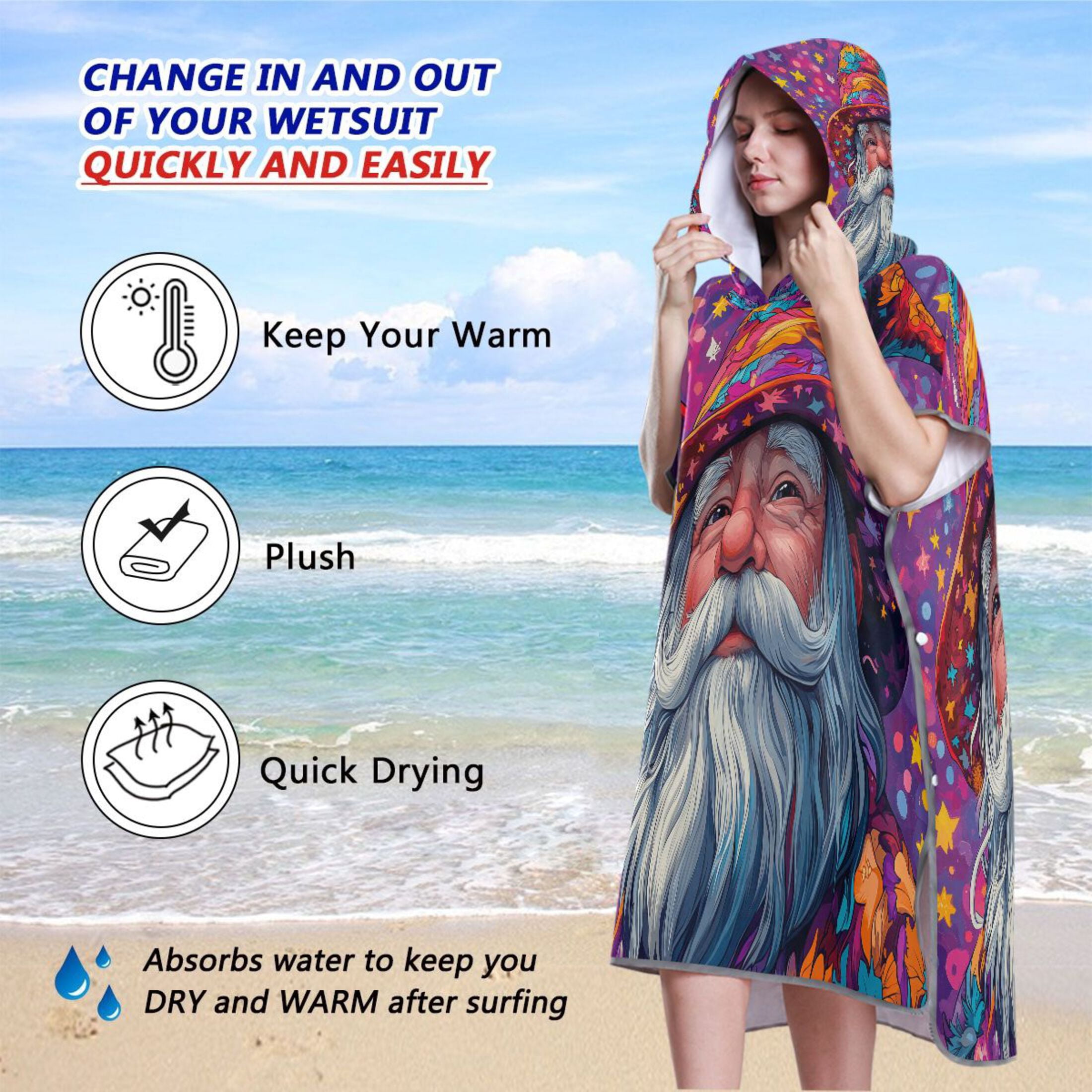 Hooded Beach Towel Adult Bath Poncho Towels Soft Absorbent Quick