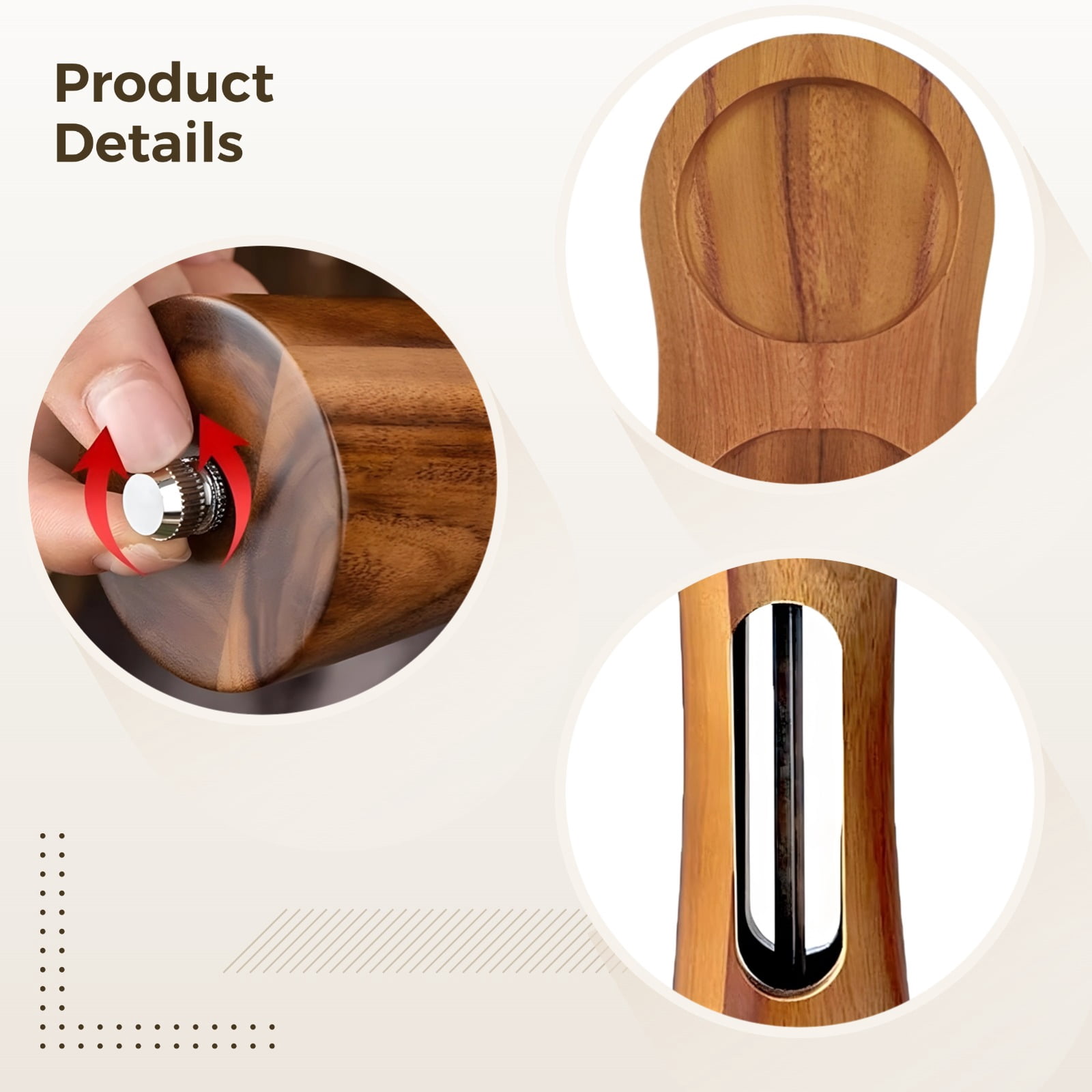 Wooden Pepper and Salt Grinder Set, 2 Adjustable Ceramic Mills with Wooden Base Includes Transparent Windows, Perfect for Spices and Seasoning