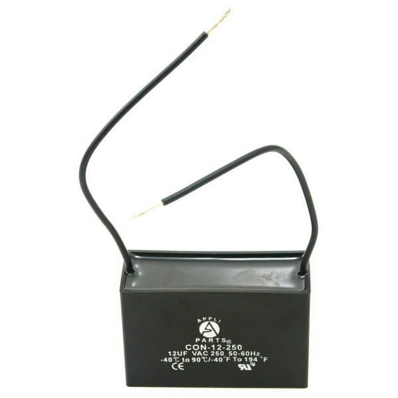 Appli Parts Fan Capacitor 12 mfd (microfarads) uf 250 VAC with 2 Wire Terminal Connections compatible with any brand with same capacitance CAP-12-250-2C